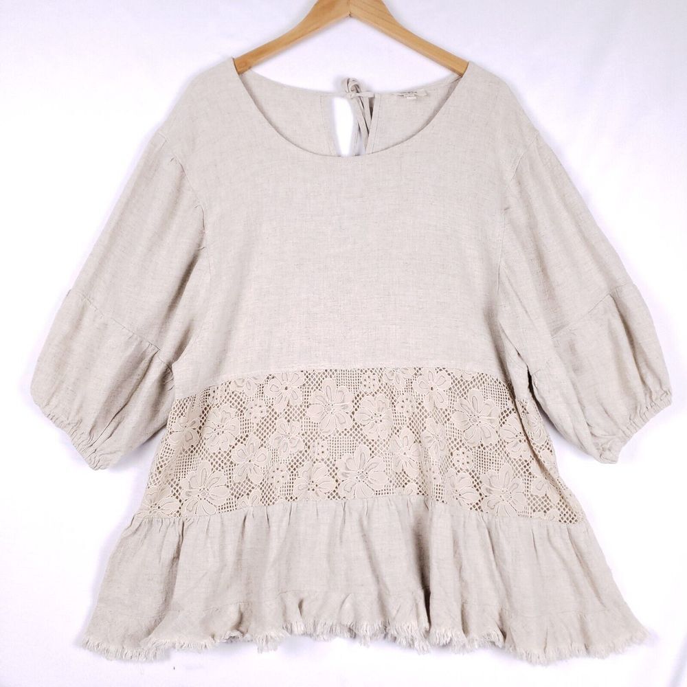 Umgee Cream Crochet Panel Peasant Tunic